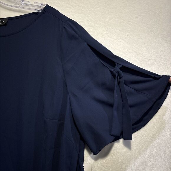 Eloquii Women's Navy Blue Blouse Flowy Tie Short Sleeve Size 18 Tunic NWT - Picture 3 of 11